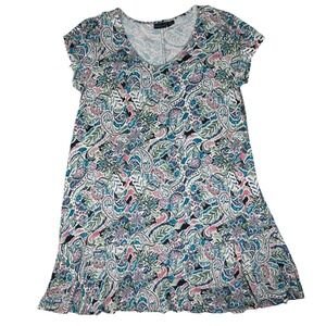 Rachel Zoe Paisley T-Shirt Dress Ruffle Hem Boho Artsy Soft Stretchy Flowy Sz-2X